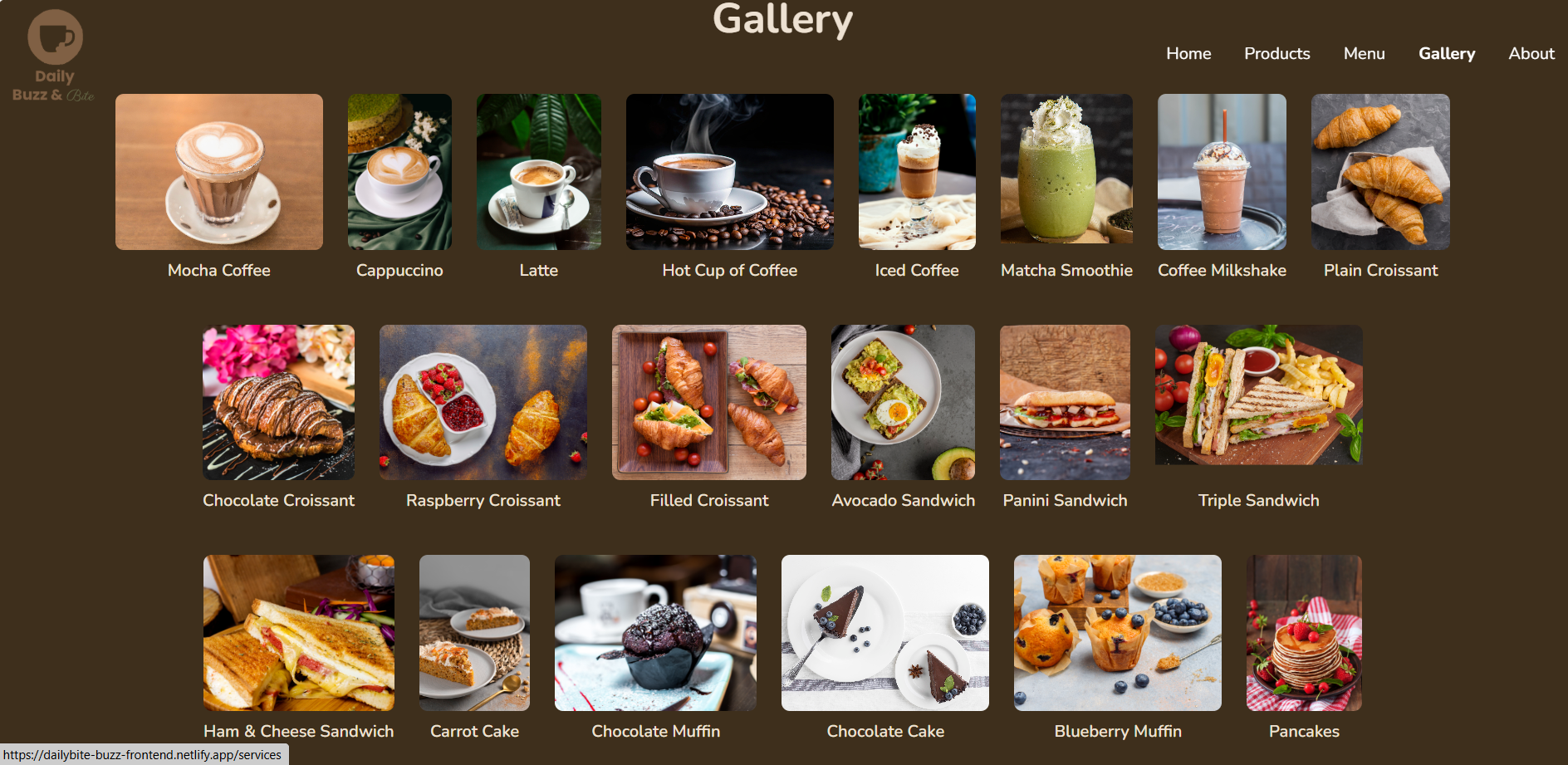 screenshot of website